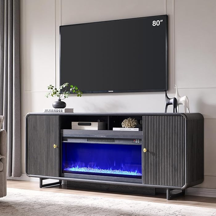 70" Fluted Fireplace TV Stand for 80 Inch TV, Modern Entertainment Center w/36'' Electric Firepla... | Amazon (US)