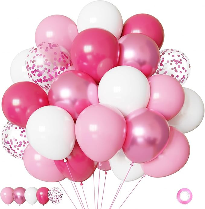 Pink and White Balloons Kit, 50pcs 12 Inch Light Pink Latex Balloon Pink Confetti Balloons for Bi... | Amazon (US)