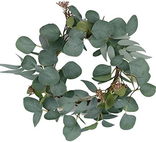 idyllic 12” Artificial Eucalyptus Wreath Large Green Leaves Rustic Farmhouse Decorative Wreath ... | Amazon (US)