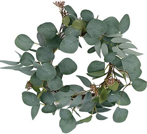 idyllic 12” Artificial Eucalyptus Wreath Large Green Leaves Rustic Farmhouse Decorative Wreath ... | Amazon (US)