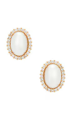 Anton Heunis Omega Clasp Oval Stud in Cream, Crystal, & Gold from Revolve.com | Revolve Clothing (Global)