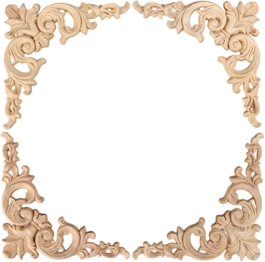 MUXSAM 4-Pack Wood Applique Onlay, Unpainted Wooden Carved Corner Decals, Retro Carvings Embellis... | Amazon (US)