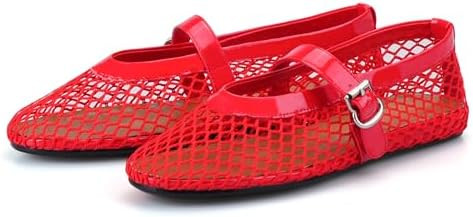 Adrizzlein Mesh Ballet Flats for Women Fishnet Ballerina Flats Buckle Strap Mesh Ballet Shoes Wid... | Amazon (UK)