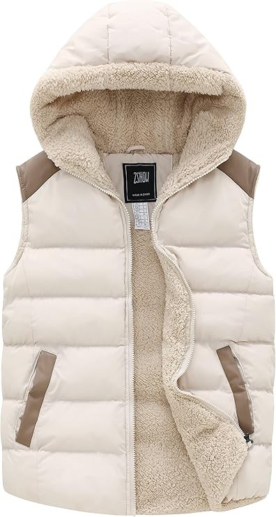 ZSHOW Women's Outerwear Vest Casual Thicken Qulited Winter Puffer Vest Hooded Warm Fleece Jacket | Amazon (US)