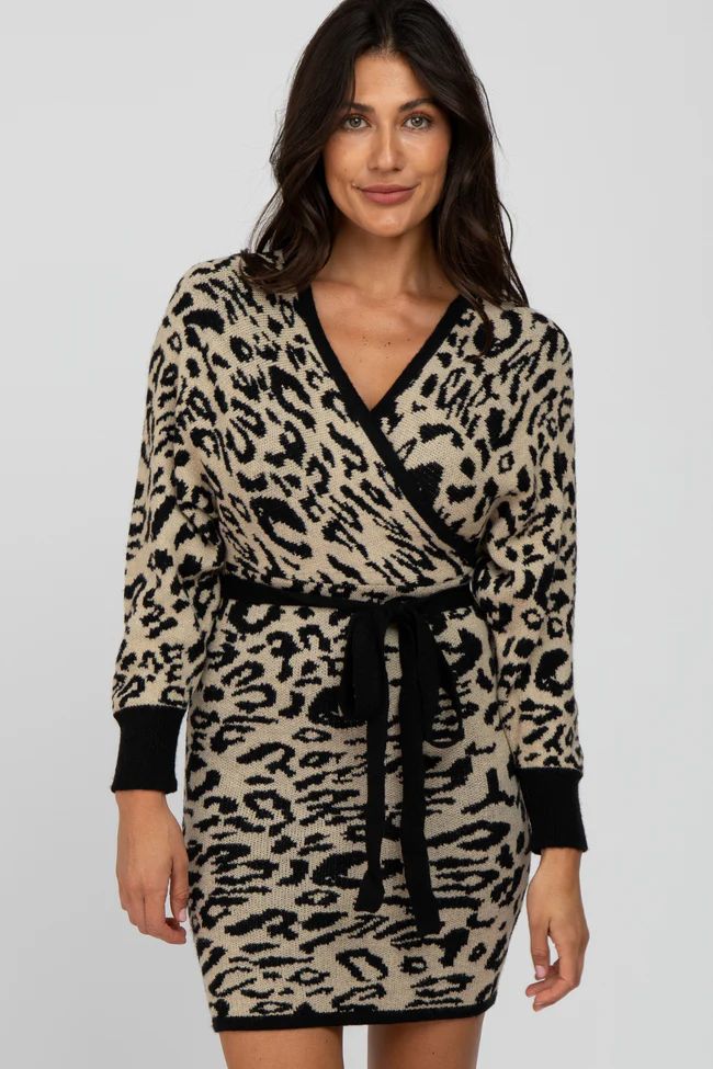 Taupe Leopard Print Knit Tie Back Dress | PinkBlush Maternity