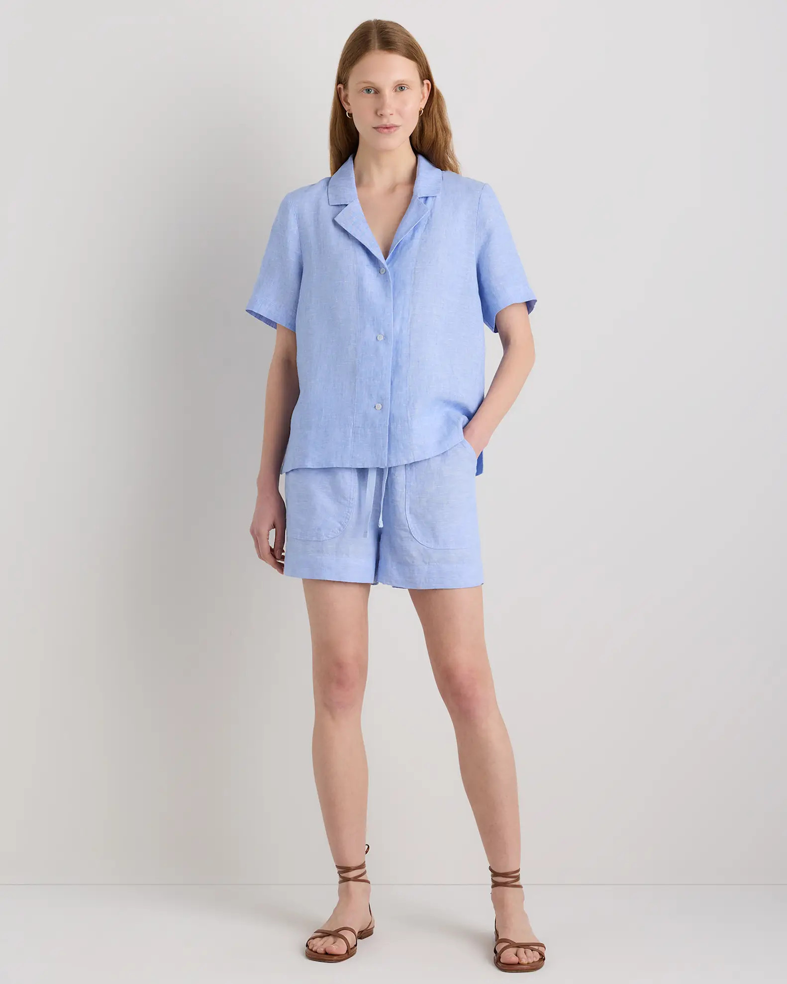 Women's 100% European Linen Short Sleeve Shirt in French Blue | Quince