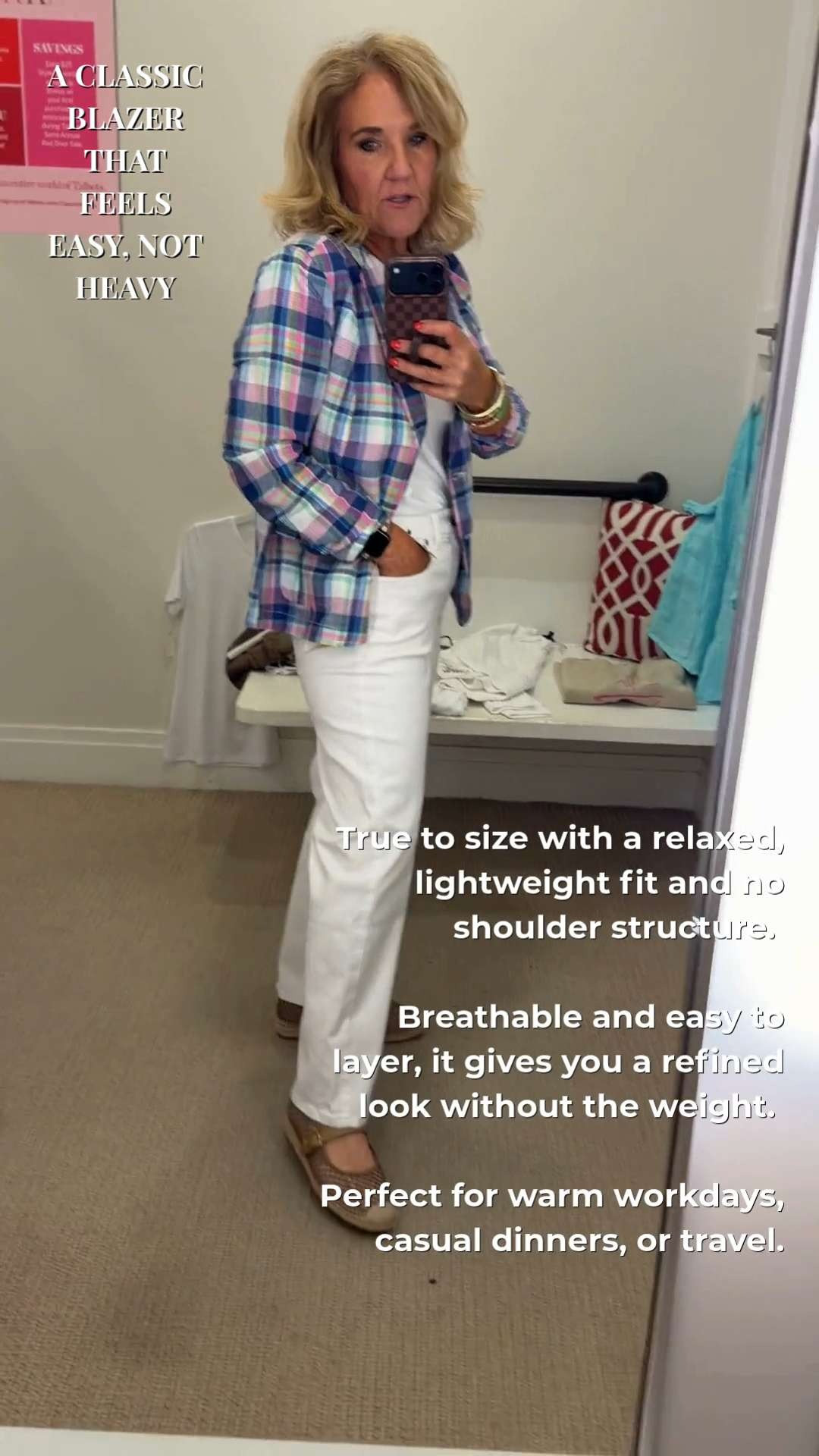 Tap the bell 🔔, heart ❤️ this post, and save for later!

Want a blazer look without feeling overheated?
This one solves that instantly.

Lightweight, breathable, and softly structured so it doesn’t feel stiff
No shoulder pads, no bulk—just an easy, flattering drape

Wearing petite, true to size, and it still feels relaxed

Perfect for warm office days, travel, or casual dinners

If you’ve been avoiding blazers because they feel too heavy—this is the one to try.  

 #LTKootd #LTKSeasonal #LTKOver40