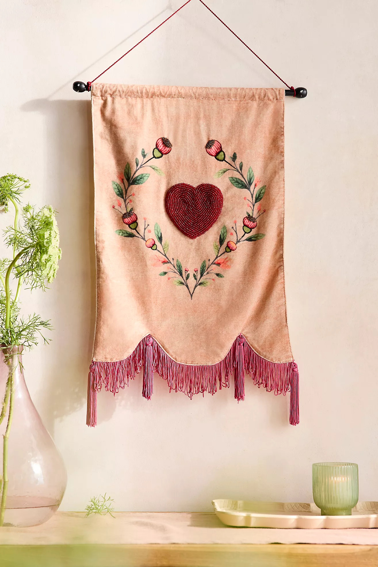 Pink Heart Velvet Banner | Anthropologie (US)