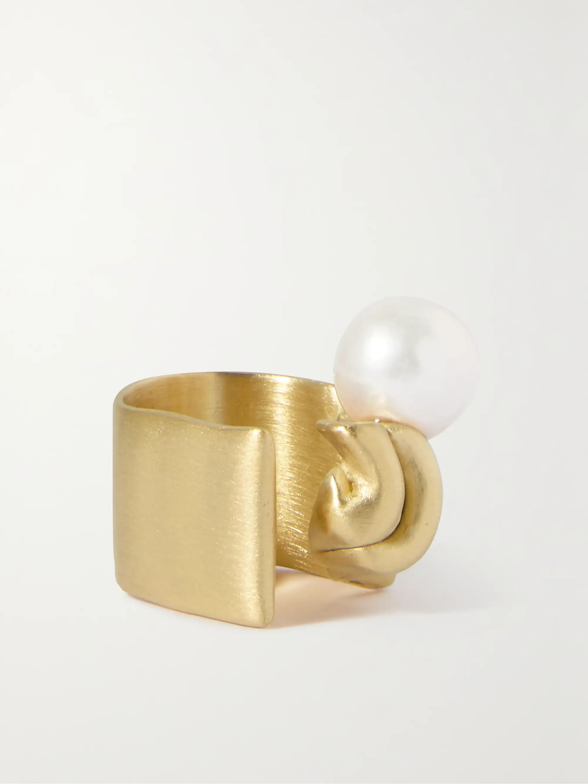 + NET SUSTAIN Crumple recycled gold vermeil pearl ring | NET-A-PORTER (US)