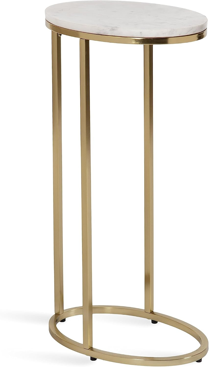 Kate and Laurel Natalli Modern Glam Oval C-Table, 14 x 9 x 28, White and Gold, Elegant C-Shaped Side Table with Marble Tabletop and Space Saving Design | Amazon (US)