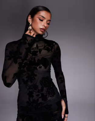 AFRM roll neck floral flocking detail top co-ord in black | ASOS | ASOS (Global)