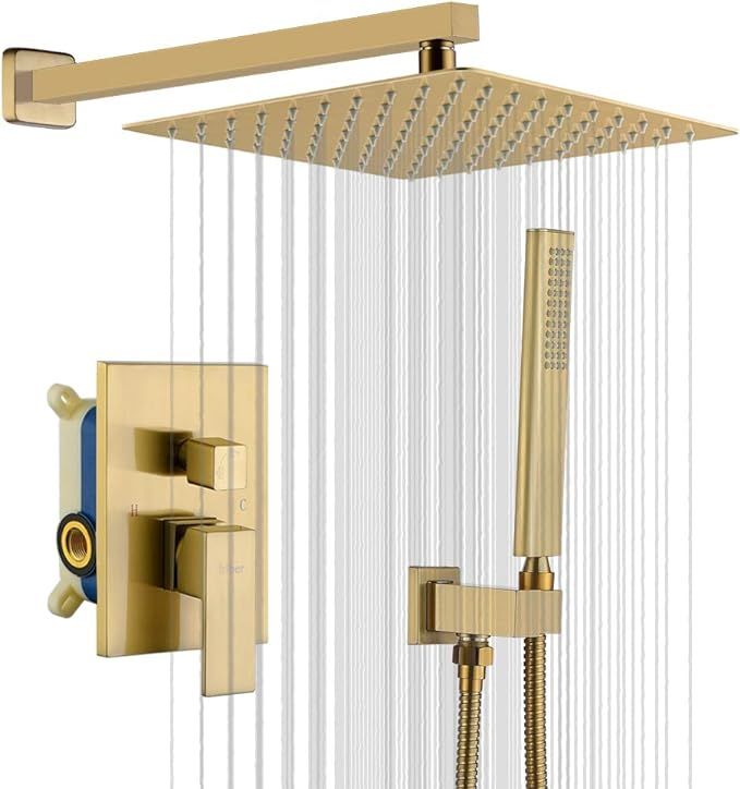 IRIBER Champagne Bronze Rain Shower System with 12 Inch Shower Head and Handheld Bathroom Wall Mo... | Amazon (US)