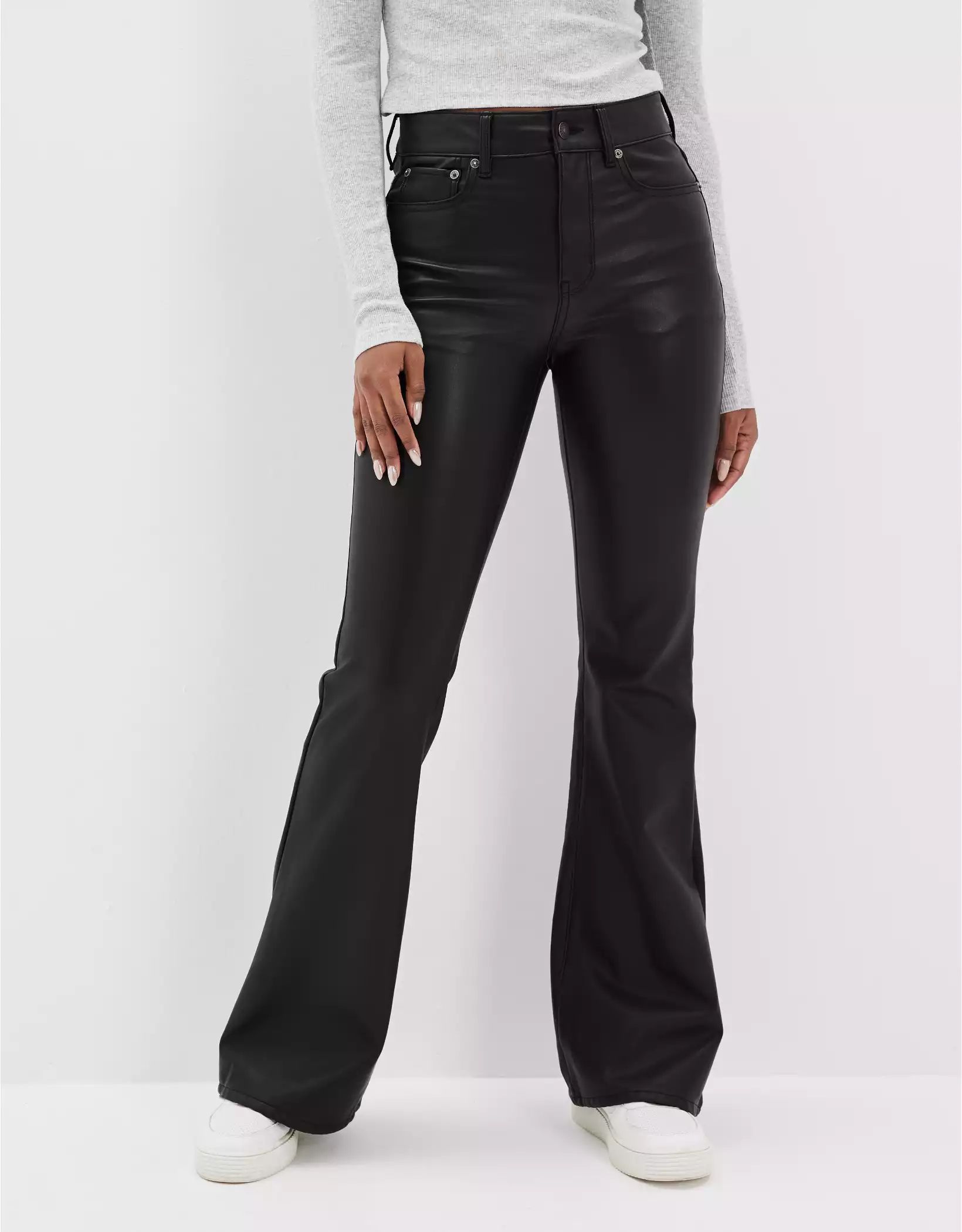 AE Stretch Vegan Leather Super High-Waisted Flare Pant | American Eagle Outfitters (US & CA)