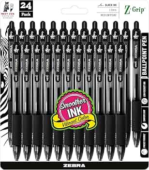 Zebra Pen Z-Grip Retractable Ballpoint Pen, Medium Point, 1.0mm, Black Ink, 24 Pack (Packaging ma... | Amazon (US)