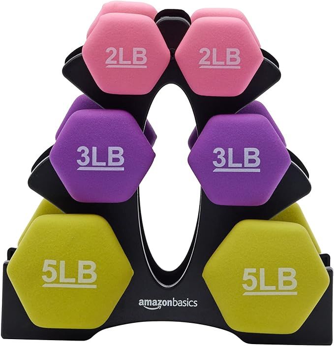 Amazon.com : Amazon Basics Neoprene Hexagon Workout Dumbbell Color-Coded Hand Weight - Set of 6 (... | Amazon (US)