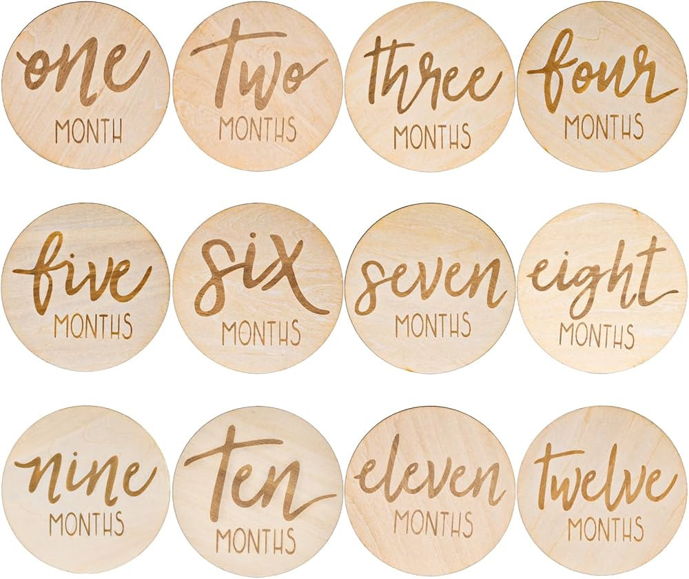 AMOR PRESENT 6PCS Monthly Milestone Marker Discs, Wooden Baby Monthly Cards Double Sided Photo Pr... | Amazon (US)