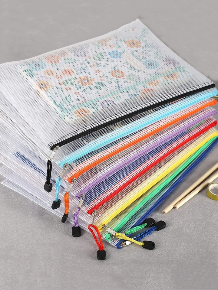 5/10pcs Mesh Zipper Pouch Zipper Bags, Puzzle Bag For Organizing Storage, Letter Size, A4 Size, Z... | SHEIN