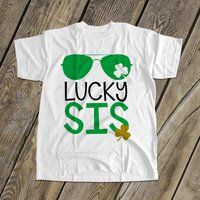 Kids St Patricks Day Shirts | Lucky Sis Patty's Tshirt| Shamrock Aviators Tee Snls2-002 | Etsy (US)