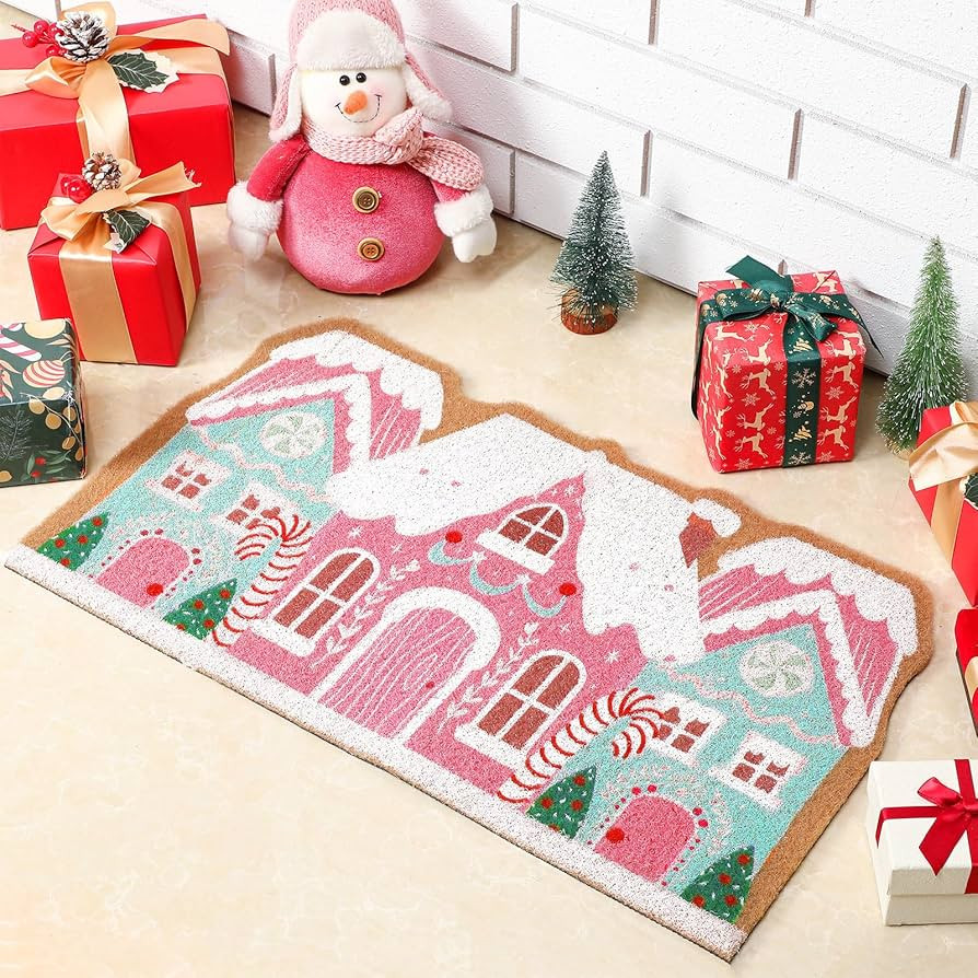 Tinideya Pink Christmas Gingerbread House Doormat 23.6 x 13.7 Inch Pastel Christmas Welcome Doorm... | Amazon (US)