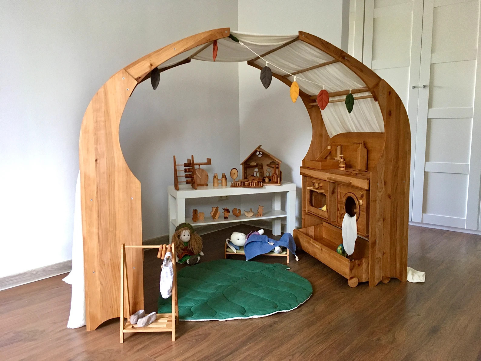 Waldorf Playstand, Wooden playhouse, Two stands and two canopies, Shelves for the children's room | Etsy (US)