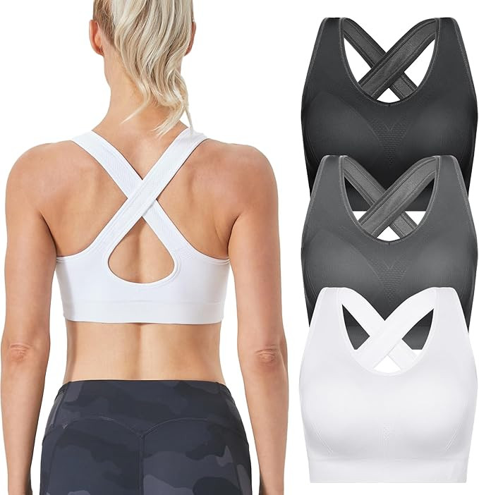FITTIN Sports Bras Pack for Women - Padded Cross Back Support Seamless Strap Bra for Workout Fitn... | Amazon (US)