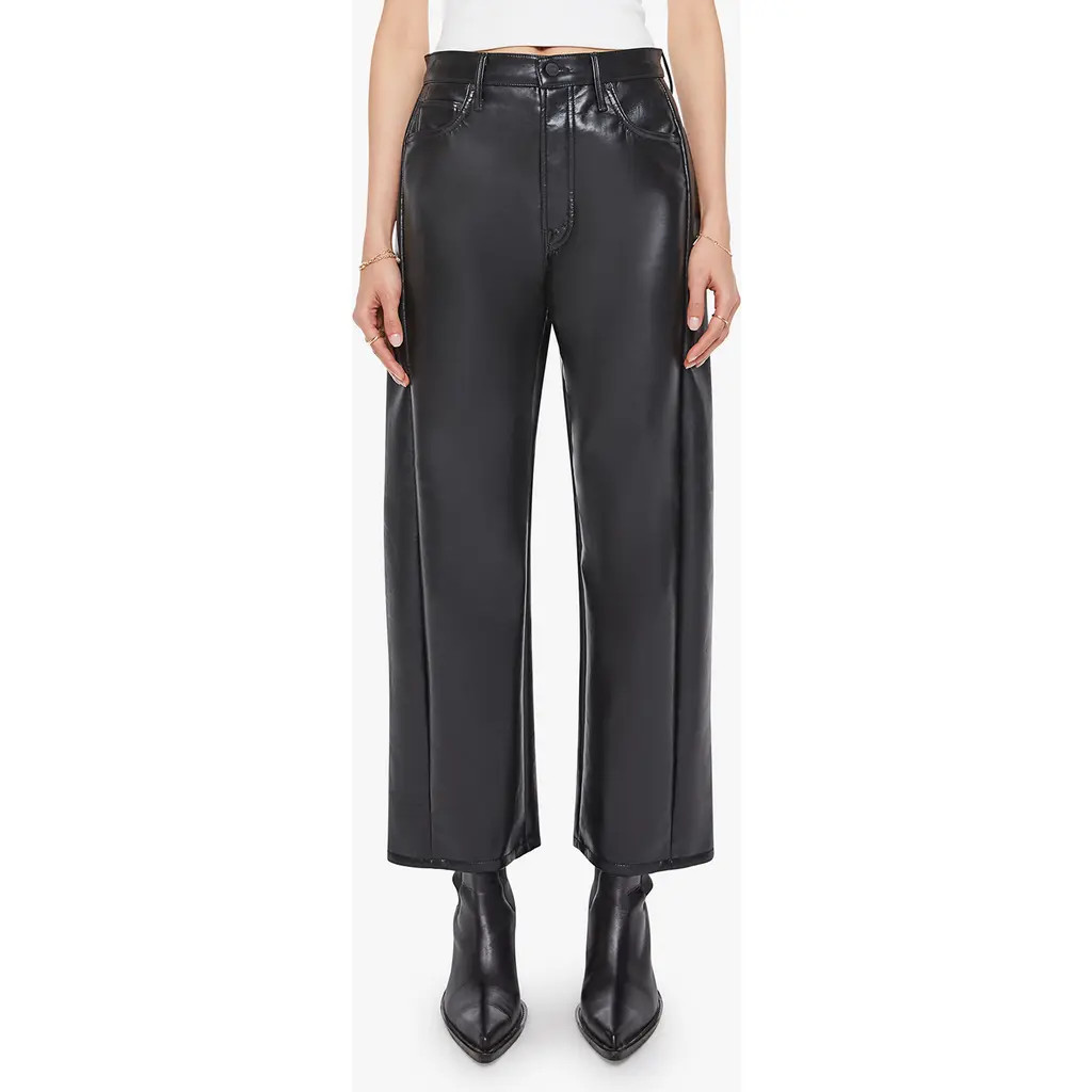 MOTHER The Half Pipe Flood High Waist Coated Leather Pants in Black at Nordstrom, Size 27 | Nordstrom