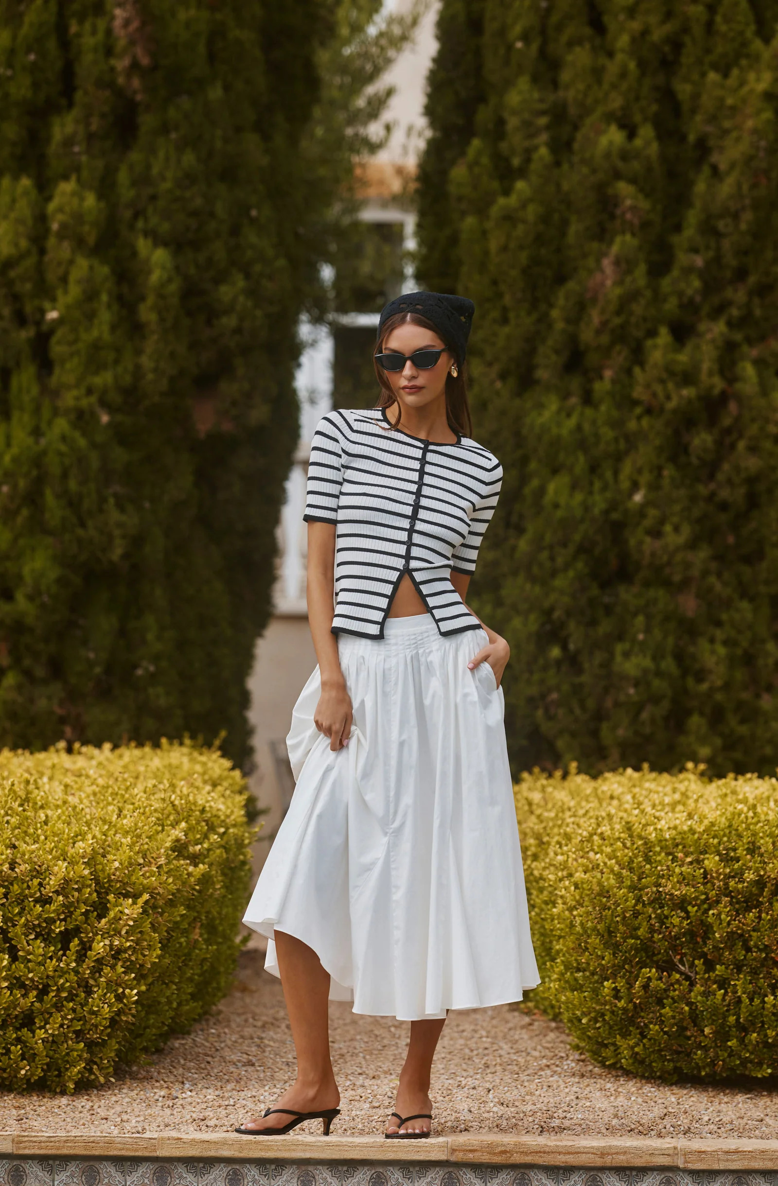 Sidra Cotton Knife Pleat Godet Midi Skirt | ASTR The Label (US)