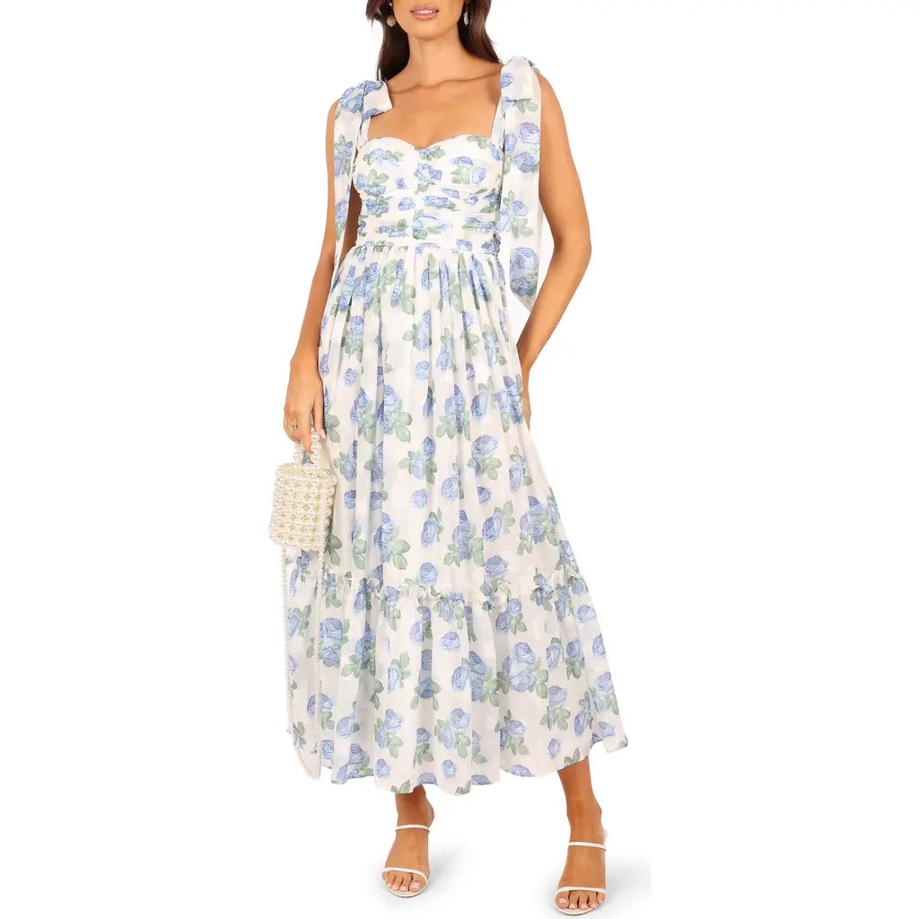 Petal & Pup Floret Bow Strap Midi Sundress in Blue at Nordstrom Rack, Size Small | Nordstrom Rack