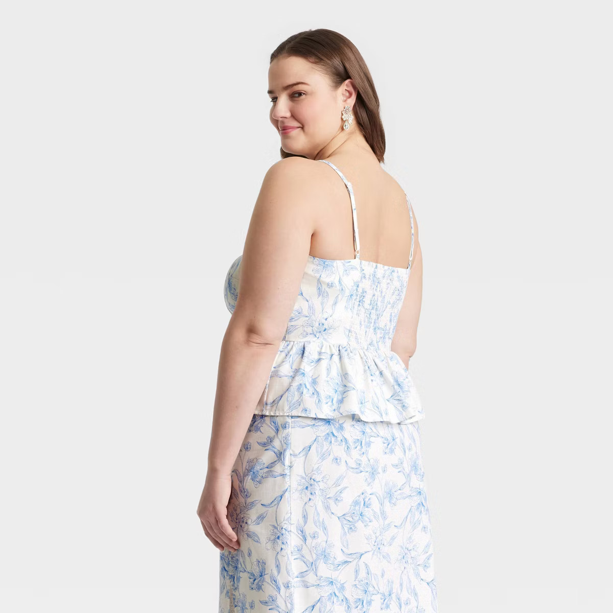 Women's Peplum Tank Top - A New Day™ Cream/Blue Floral | Target