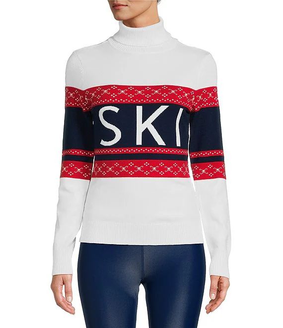 Active Ski Motif Ribbed Color Block Turtleneck Long Sleeve Statement Sweater | Dillard's