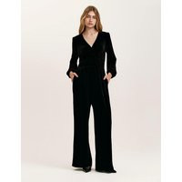 Finery London Velvet Jersey V-Neck Waisted Jumpsuit Black | Marks & Spencer (UK)