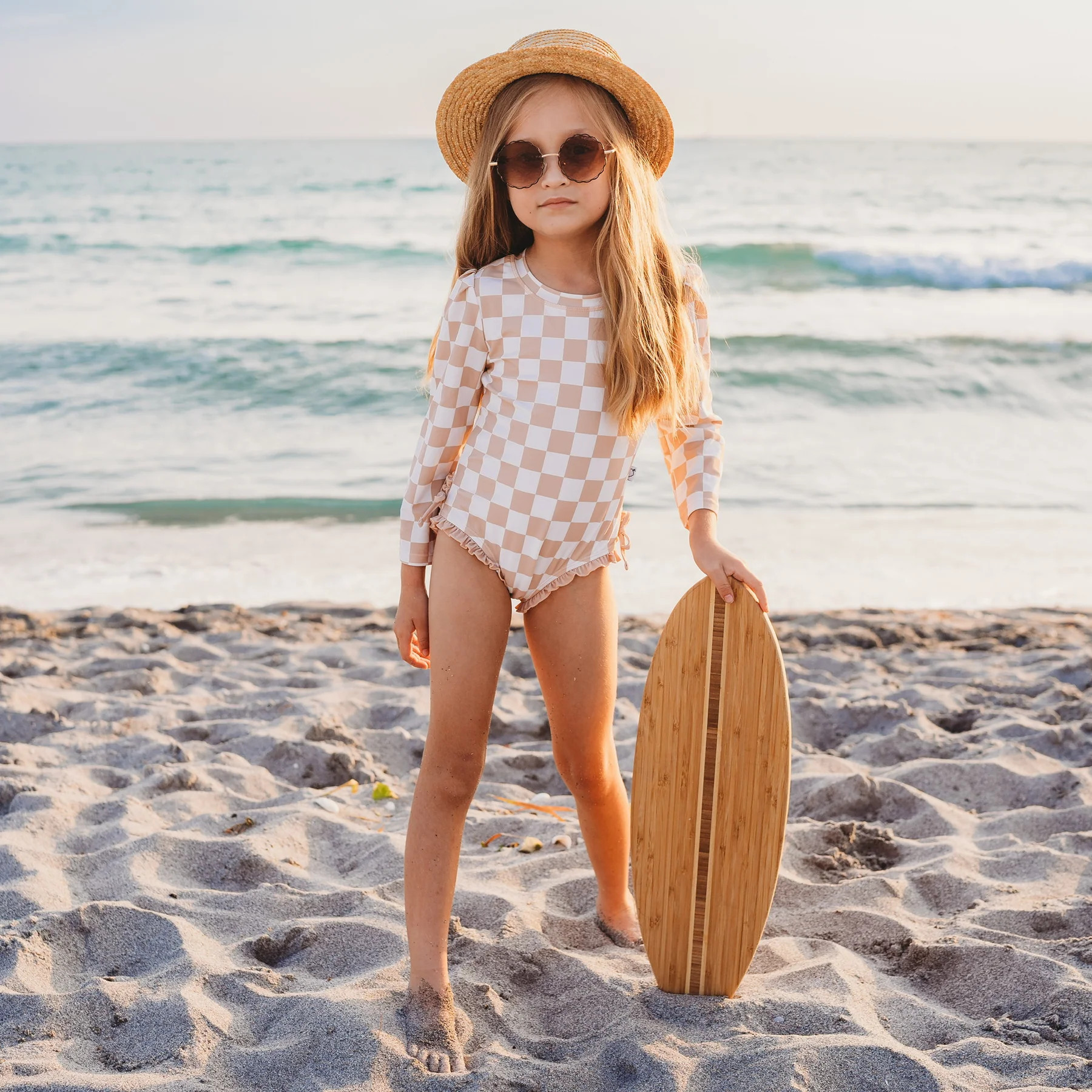 SANDY CHECKERS DREAM RASH GUARD RUFFLE SWIM SUIT | Dream Big Little Co.