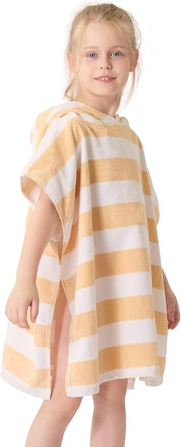 Toddler Bath Towel Poncho Thick Cotton Striped Beach Towels for Kids Gifts (2-6, Yellow) | Amazon (US)