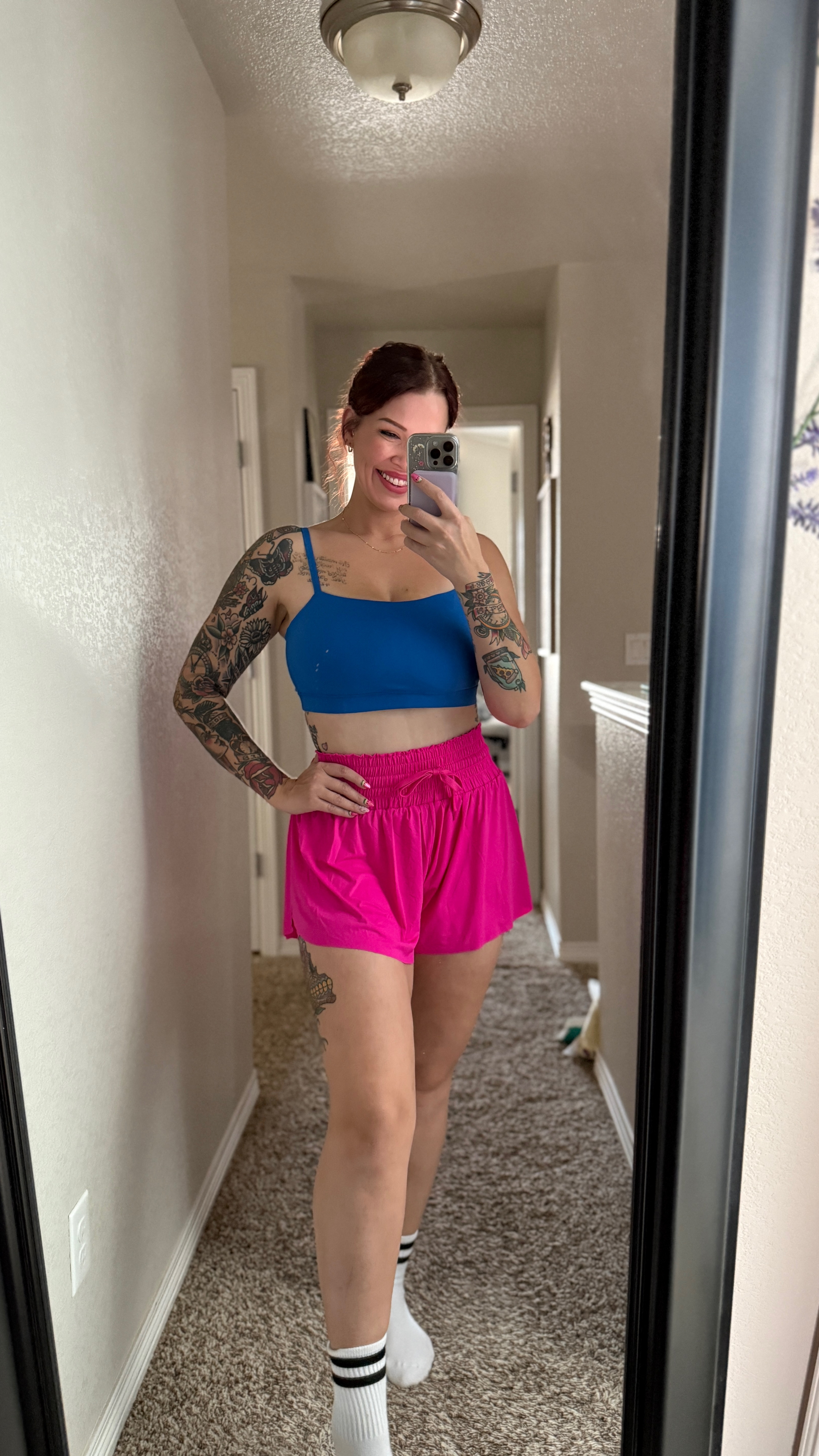 My fave Amazon sports bras & the cuuuutest flowy shorts (also found on Amazon). I’m wearing a large in both! 💕 I’m 5’7”/165 lbs 

#LTKActive #LTKMidsize #LTKSeasonal