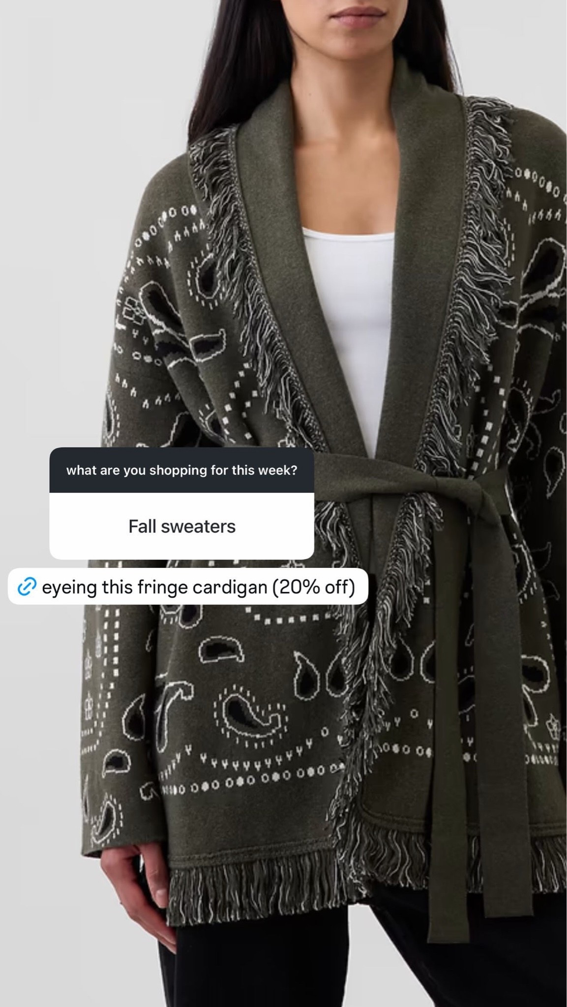 eyeing this fringe cardigan for fall 👀 the olive color + bandana-inspired knit make it such a fun statement layer, but it still feels easy enough to throw over a simple tee with denim.

love the belted shape, too, and the fringe gives it just enough personality without feeling over the top. even better, it’s currently 20% off!

#LTKSeasonal