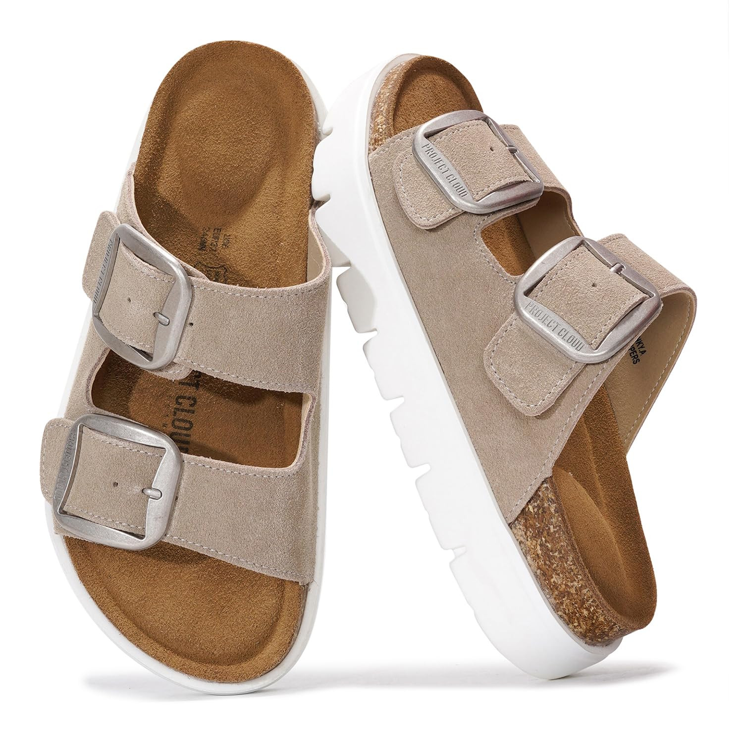 Project Cloud Women's | Genuine Leather Platform Sandals | ProjectPlush | Non-Slip - Greece Chunky White / 6.5 | Project Cloud