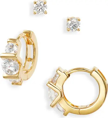 Nordstrom Set of 2 Cubic Zirconia Huggie Hoop & Stud Earrings | Nordstrom | Nordstrom