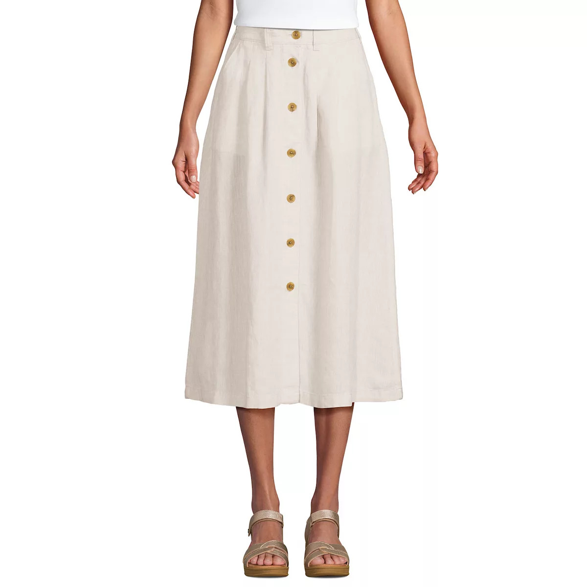 Women's Lands' End Linen Button Front Midi A-Line Skirt | Kohl's