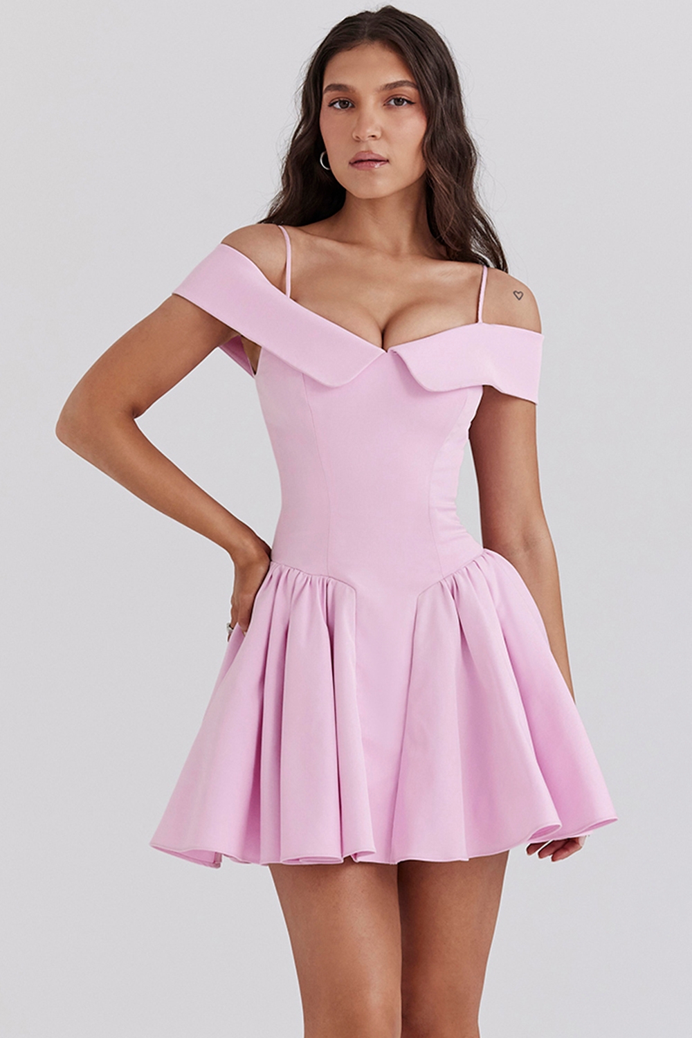 cotton candy twill off shoulder mini dress | House of CB
