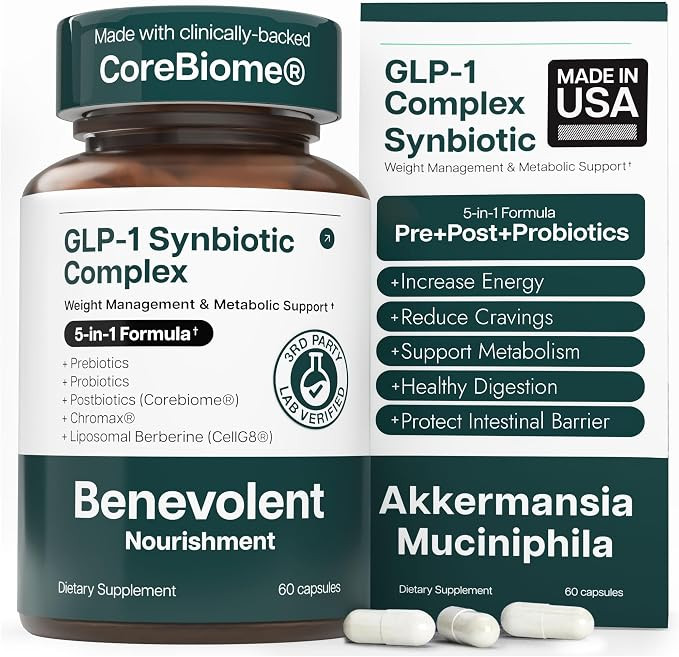 Benevolent Glp-1 Support | 5-in-1 Synbiotic with Akkermansia, MetSyn®, Chromax® & Liposomal Ber... | Amazon (US)
