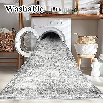 Area Rug 8x10 Washable Rug Gray Vintage Rug Traditional Mat Distressed Indoor Foldable Thin Rug Retro Accent Rug Floral Print Rug Non Slip Carpet Living Room Dining Room Office | Amazon (US)