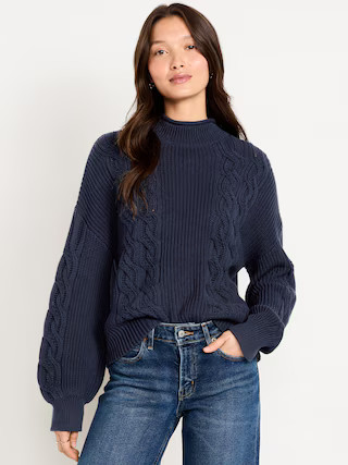 Seaside Cotton Roll-Neck Cable-Knit Sweater | Old Navy (US)