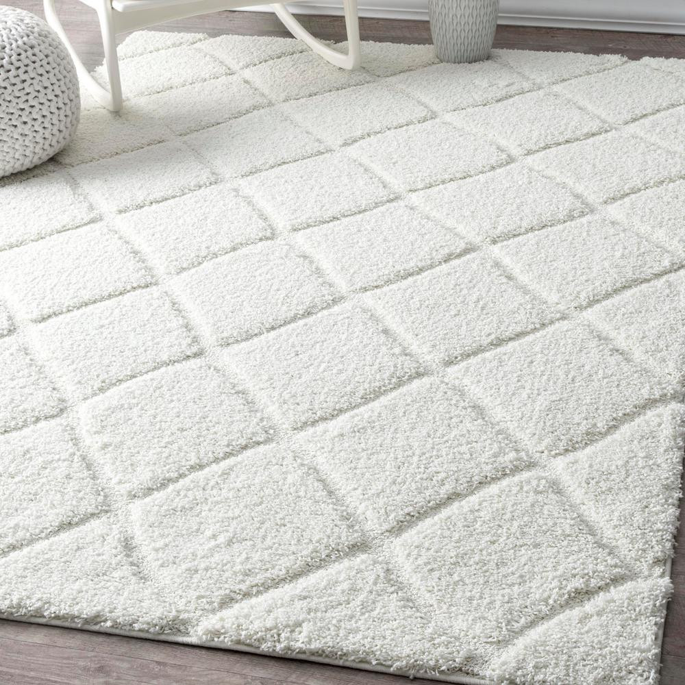 Deloise Plush Shag White 5 ft. x 8 ft.  Area Rug | The Home Depot