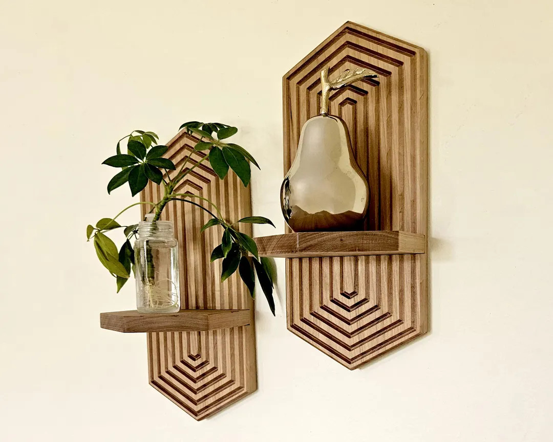 Hexagonal Mid Century Floating Shelf, Minimalist Decor, Geometric Floating Shelves, Plant Shelf, ... | Etsy (US)