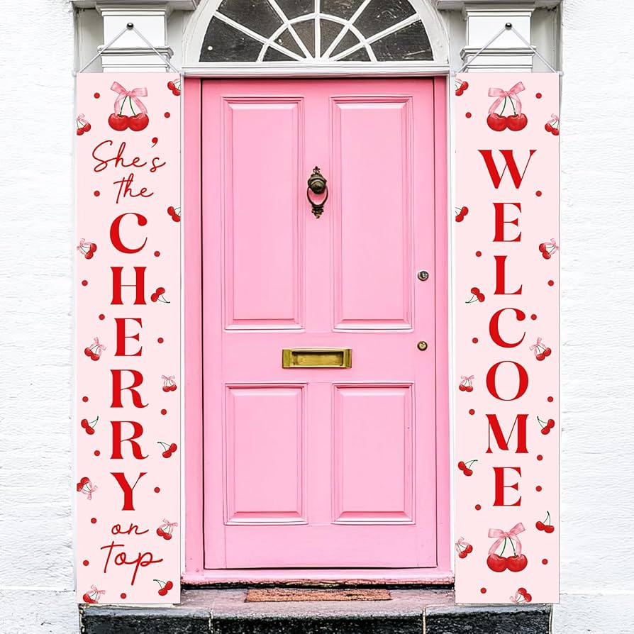 She's the Cherry on Top Decorations Cherry Welcome Porch Sign Banner Cherry Door Banner Cherry on... | Amazon (US)