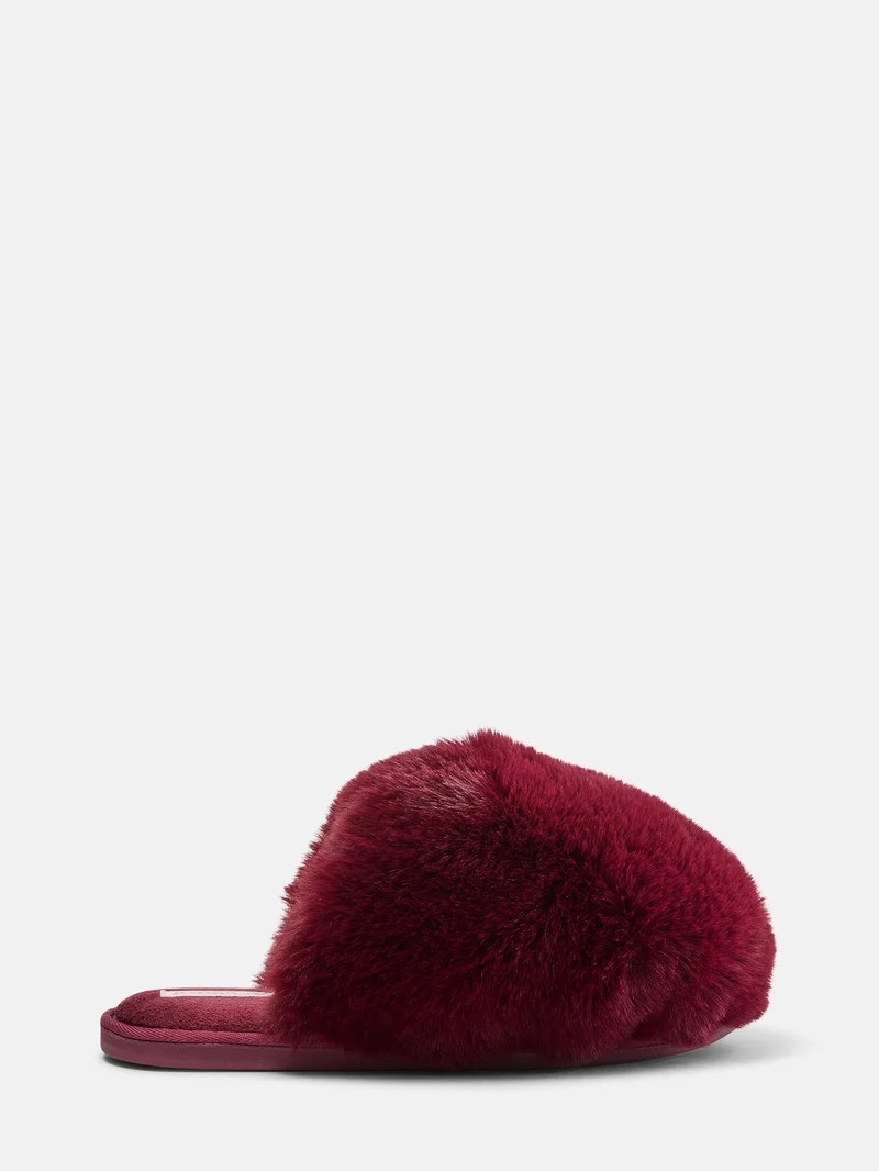 Color Burgundy selectedJoyspun Women\u2019s Faux Fur Puff Scuff SlippersW JS SNOWBALLW JS SNOWBAL... | Walmart (US)