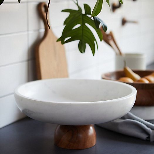 Marble + Wood Footed Serving Bowl, Extra Large | Terrain