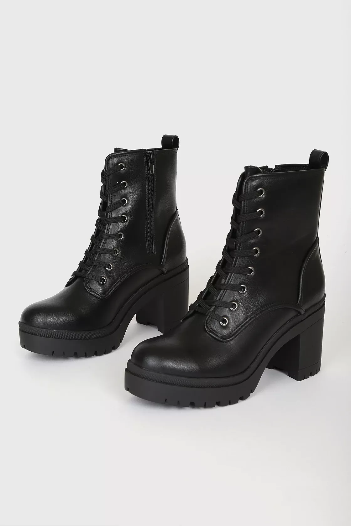 Jesy Sendal Leather Lace Up Flared Heel Boots in Black