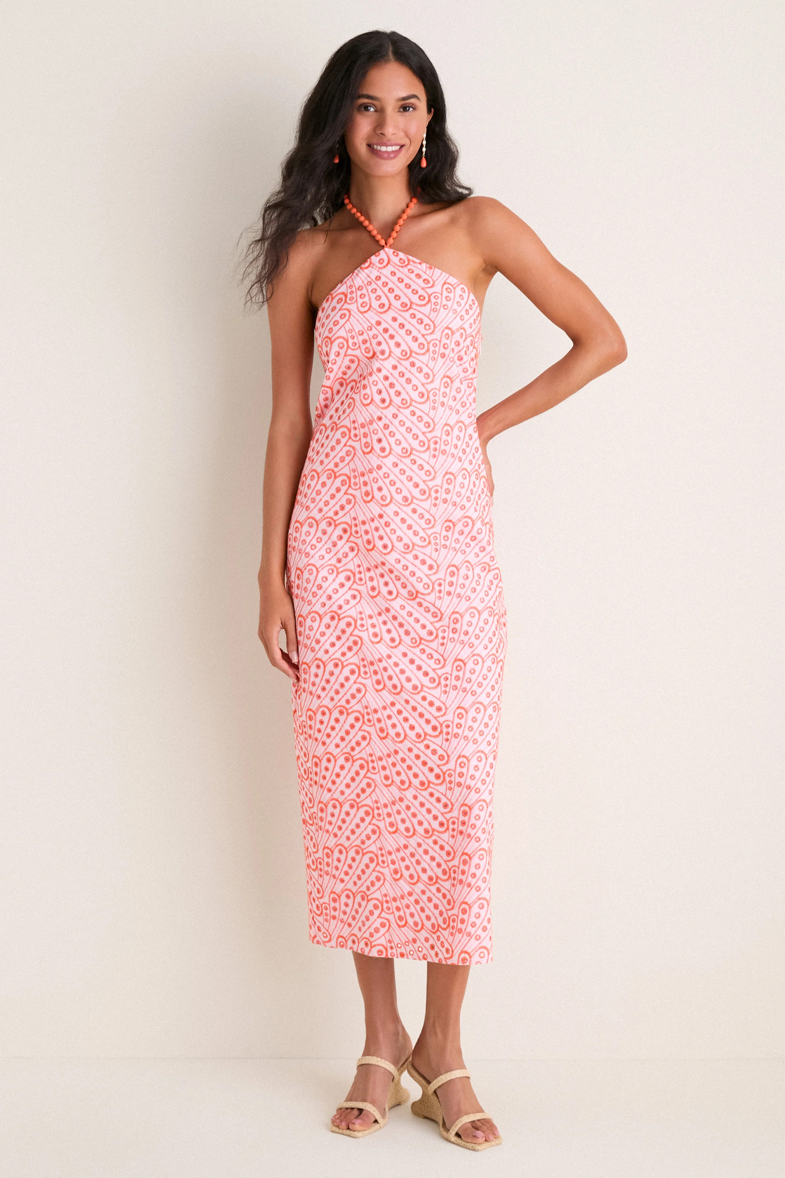 Light Pink & Orange Eyelet Hailey Halter Midi Dress | Tuckernuck (US)