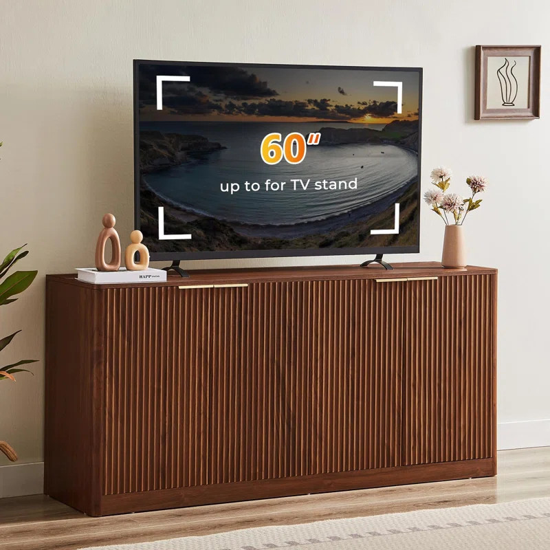 Loon Peak® 59" Walnut Fluted TV Stand with Storage,Mid Century Modern TV Stand | Wayfair | Wayfair North America